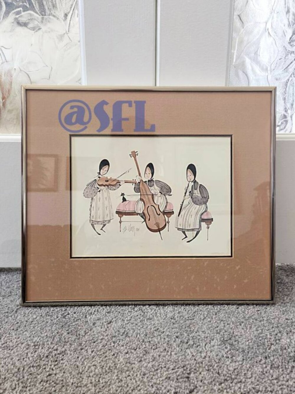 P Buckley Moss Tis Grace Print Musicians Signed Matted Framed 647/1000 Dated 81